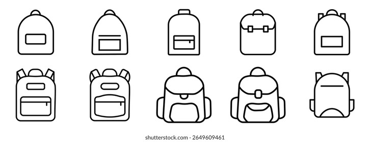 Backpack icon in thin line. Line and glyph school bag icon. Backpack vector
