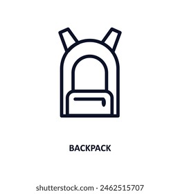 backpack icon. Thin line backpack icon from military and war and  collection. Outline vector isolated on white background. Editable backpack symbol can be used web and mobile