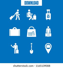 backpack icon. This set with luggage location, bag of books, tourist and travel vector icons for mobile and web