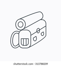 Backpack icon. Travel equipment sign. Back to school symbol. Linear outline icon on white background. Vector
