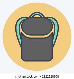 Backpack Icon in trendy color mate style isolated on soft blue background