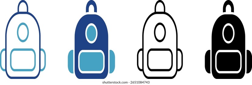 El icono de la mochila se utiliza en contextos relacionados con los viajes, la escuela, el senderismo o la aventura.