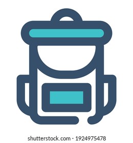 backpack icon using filled line style and blue color