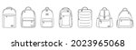 Backpack icon. Vector illustration. Set of black linear backpack icons. Isolated backpack icons