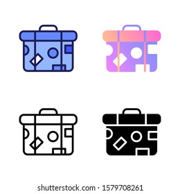 backpack icon vector symbol illustration in four style glyph, line, flat and filled line