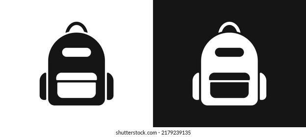 Rucksack-Symbol für Web. Einfache Schultasche Zeichen Web-Symbol Silhouette mit inverter Farbe. Rucksack solide schwarze Symbol Vektordesign. Videokartoon mit dem Rucksack-Symbol. Schulbedarf