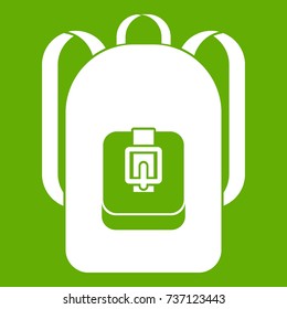 Backpack icon white isolated on green background. Vector illustration