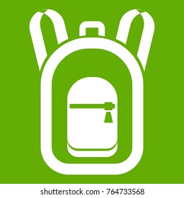 Backpack icon white isolated on green background. Vector illustration