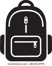 backpack icon with zippers and side pockets, graphic symbol for travel silhouette vector illustration
