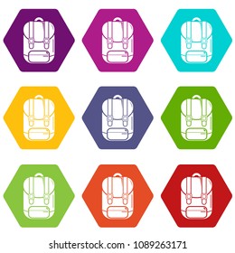 Backpack icons 9 set coloful isolated on white for web
