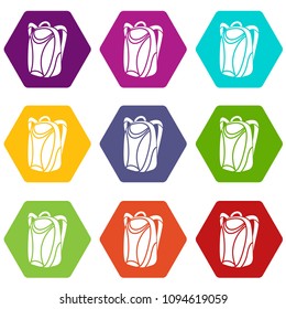 Backpack icons 9 set coloful isolated on white for web