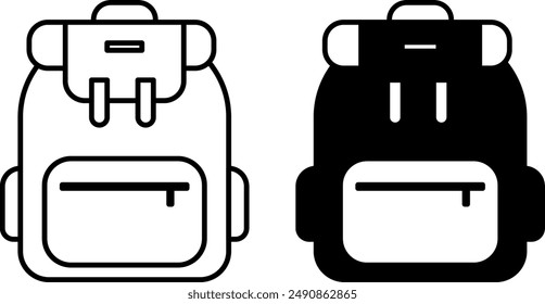 Backpack icons. Black and White Vector Travel Bag Icons. Backpack for Hiking and Traveling. Camping Concept