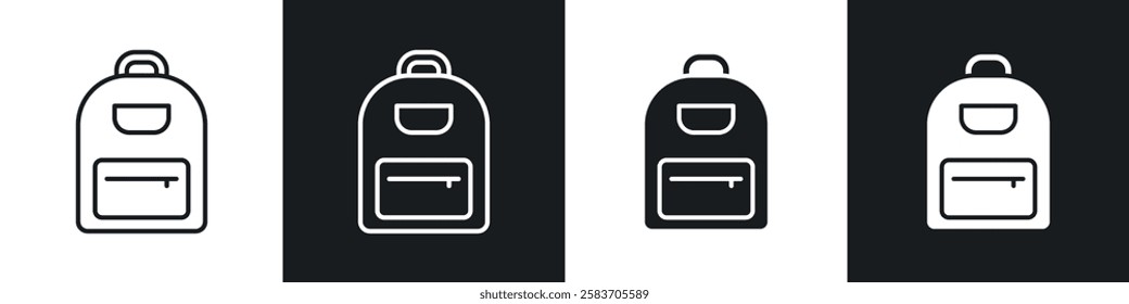 Backpack icons collection in black and white filled and line versions
