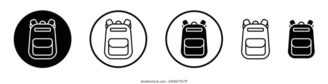 Colección de iconos de mochila. Símbolos educativos y de bolsas de viaje. Iconos de bolso escolar y de picnic en estilo dual.