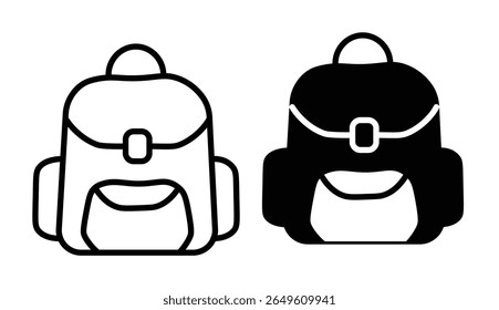 
Backpack icons. line and black solid icons. school bag icon set. Backpack collection on white background