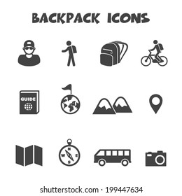 backpack icons, mono vector symbols