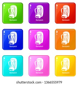 Backpack icons set 9 color collection isolated on white for any design