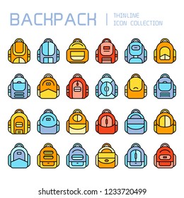 backpack icons set, colorful theme design