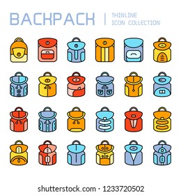 backpack icons set, colorful theme design