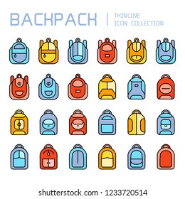 backpack icons set, colorful theme design