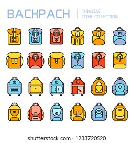 backpack icons set, colorful theme design