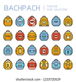 backpack icons set, colorful theme design