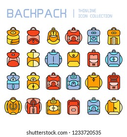 backpack icons set, colorful theme design