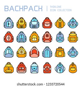 backpack icons set, colorful theme design
