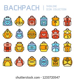backpack icons set, colorful theme design
