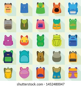 Backpack icons set. Flat set of backpack vector icons for web design