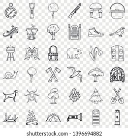 Backpack icons set. Outline style of 36 backpack vector icons for web for any design