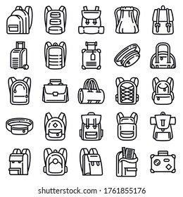 Backpack icons set. Outline set of backpack vector icons for web design isolated on white background