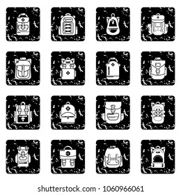 Backpack icons set vector grunge isolated on white background 