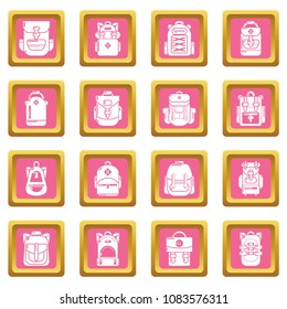 Backpack icons set vector pink square isolated on white background 