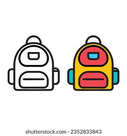 Backpack icons in various styles, illustrated in flat design. These vector icons can be used in a range of applications such as logos, illustrations, and user interfaces to represent carrying, travel.