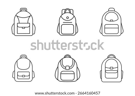 Backpack Icons Vector Illustration for School Travel and Outdoor Activities in Minimalist Style