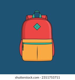 Design der Rucksack-Illustration. Rucksack der Roten und Orangen Schule einzeln