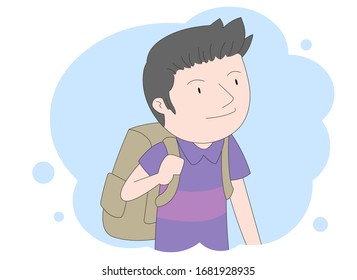 With a backpack Illustration of a student going to school.
