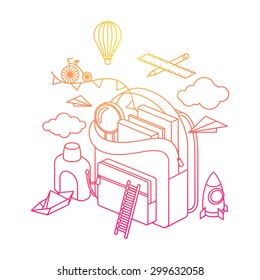 backpack imagine illustrations concept idea pink and orange gradient