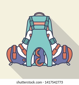 Backpack and inline roller skates. Flat vector illustration