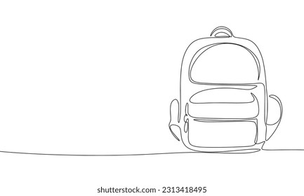 Backpack isolated on white background. One line continuous school backpack. Line art outline vector illustration.