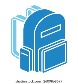 Backpack isometric 3D dual tone icon, mini illustration. use for modern concept, print, UI, UX kit, web and app development. Vector EPS 10, related to learning and education, science