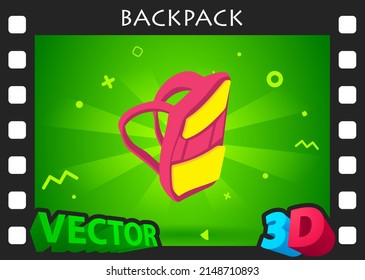 Backpack isometric design icon. Vector web illustration. 3d colorful concept