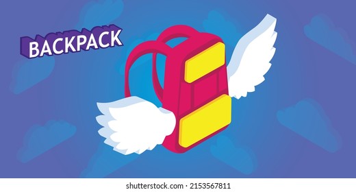 Backpack isometric design icon. Vector web illustration. 3d colorful concept