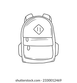 Backpack kids school icon cartoon line drawn or stamp, doodle