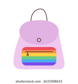Backpack in LGBTQ+ pride flag colors. Pride month. Vector illustration.
