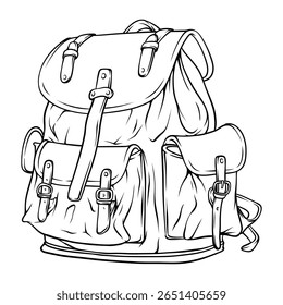 backpack line art hand drawn illustration