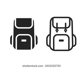 backpack line flat and line icons. hiking and travel symbols. isolated vector images for tourism design