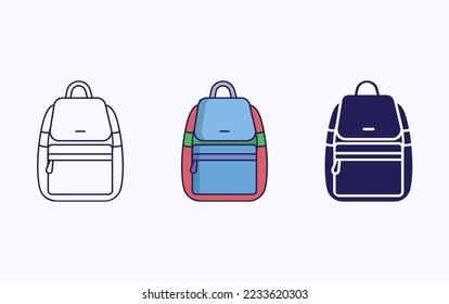 Backpack line and glyph icon, vector illustration