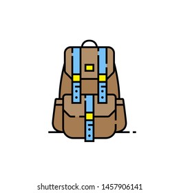 Backpack line icon. Canvas bag symbol. Brown backpacking baggage sign. Vector illustration.